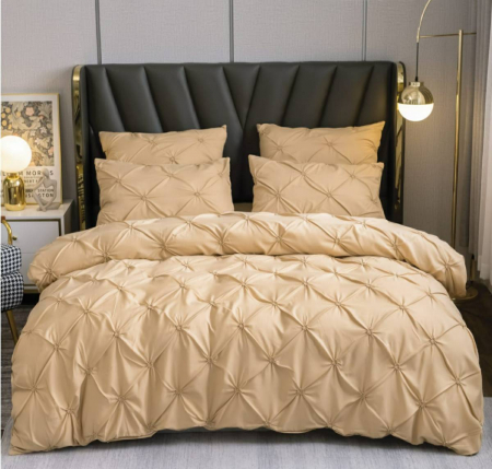 Lenjerii cu Pliuri - Lenjerie Pat Dublu, LUXURY din BUMBAC FINET 100%, 6 PCS -BEJ
