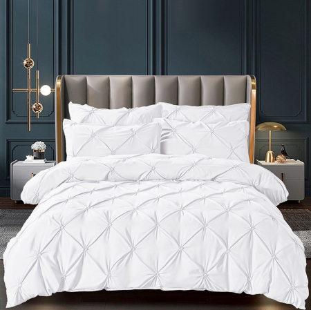 Lenjerii cu Pliuri - Lenjerie Pat Dublu, LUXURY din BUMBAC FINET 100%, 6 PCS -ALB