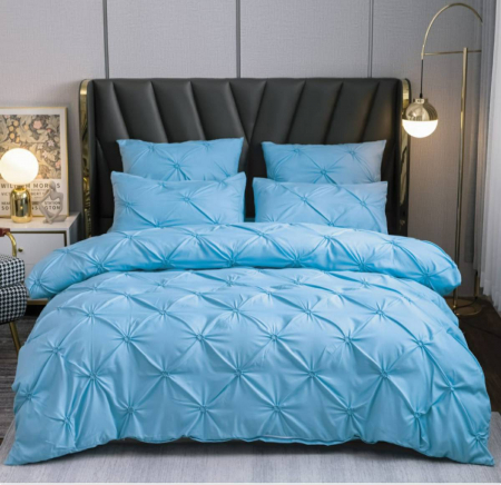 Lenjerii cu Pliuri - Lenjerie Pat Dublu, LUXURY din BUMBAC FINET 100%, 6 PCS -ALBASTRU(DESCHIS)