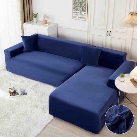 HUSE COLTAR - Set 2 Huse Elastice Catifea pentru Coltar, Marime M-L, Albastru Inchis
