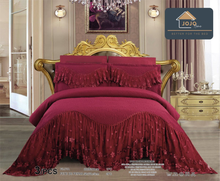 Cuvertura Luxury cu  Volan, Matlasata, Pat Dublu, 3 Piese, ROSU [1]