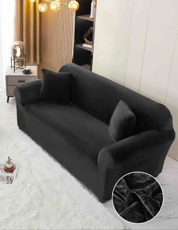 Huse Canapea 2 prs. - Husă Catifea Premium pentru Canapea 2 Locuri – mărimea M (130-180 cm) Negru