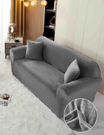 Huse Canapea 3 prs. - Husă Catifea Premium pentru Canapea 3 Locuri – Mărimea L  (180-230 cm) Gri Inchis