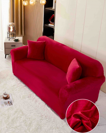 Huse Canapea 3 prs. - Husă Catifea Premium pentru Canapea 3 Locuri – Mărimea L  (180-230 cm) Rosu