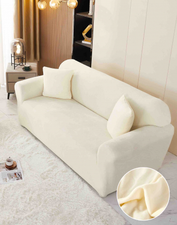HUSE CANAPEA/COLTAR/FOTOLII - Husă Catifea Premium pentru Canapea 3 Locuri – Mărimea L  (180-230 cm) Crem