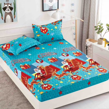 Huse Pat  Craciun - Husă de Pat cu Elastic, pentru Pat Dublu, Finet Premium, Imprimeu de Crăciun, 3 Piese