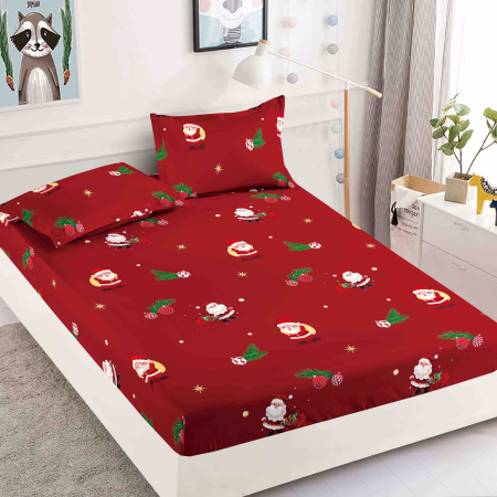 Huse Pat  Craciun - Husă de Pat cu Elastic, pentru Pat Dublu, Finet Premium, Imprimeu de Crăciun, 3 Piese