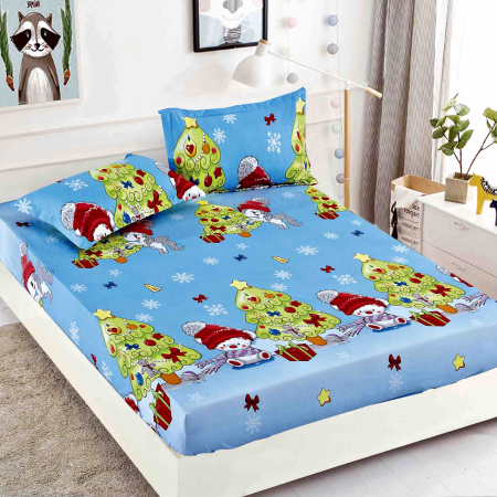 Huse Pat  Craciun - Husă de Pat cu Elastic, pentru Pat Dublu, Finet Premium, Imprimeu de Crăciun, 3 Piese