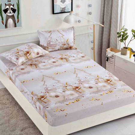 Huse Pat  Craciun - Husă de Pat cu Elastic, pentru Pat Dublu, Finet Premium, Imprimeu de Crăciun, 3 Piese