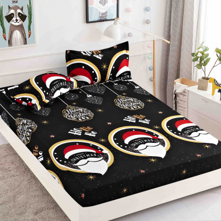Huse Pat  Craciun - Husă de Pat cu Elastic, pentru Pat Dublu, Finet Premium, Imprimeu de Crăciun, 3 Piese