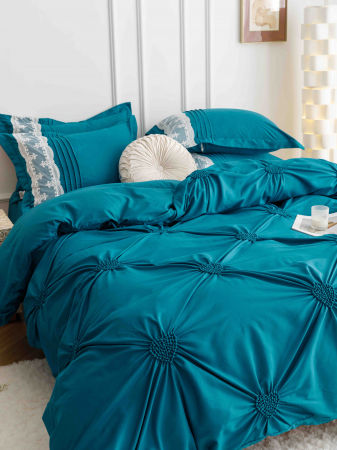 Lenjerie Bumbac Premium 6 Piese, cu Inimi Brodate, Albastru [4]