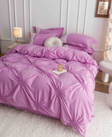 Lenjerie Bumbac Premium 6 Piese, cu Inimi Brodate, Mov [1]
