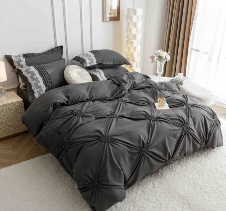 LENJERII  PAT PPREMIUM - Lenjerie Bumbac Premium 6 Piese, cu Inimi Brodate, Gri-Inchis