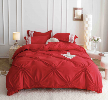 Lenjerie Bumbac Premium 6 Piese, cu Inimi Brodate, Rosu [5]