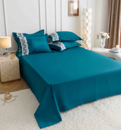 Lenjerie Bumbac Premium 6 Piese, cu Inimi Brodate, Albastru [3]