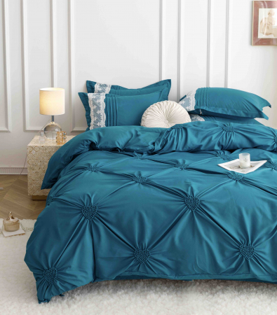 Lenjerie Bumbac Premium 6 Piese, cu Inimi Brodate, Albastru [2]