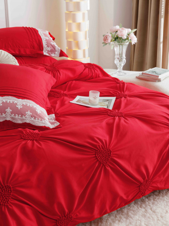 Lenjerie Bumbac Premium 6 Piese, cu Inimi Brodate, Rosu [7]