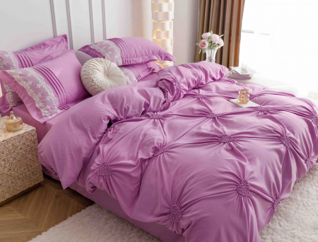 Lenjerie Bumbac Premium 6 Piese, cu Inimi Brodate, Mov [2]