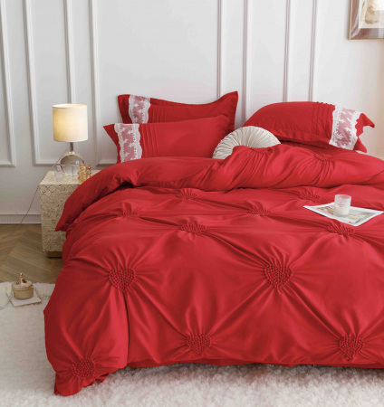 Lenjerie Bumbac Premium 6 Piese, cu Inimi Brodate, Rosu [6]