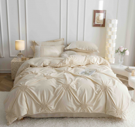 Lenjerie Bumbac Premium 6 Piese, cu Inimi Brodate, Crem [4]
