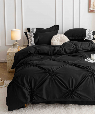 Lenjerie Bumbac Premium 6 Piese, cu Inimi Brodate, Negru [4]