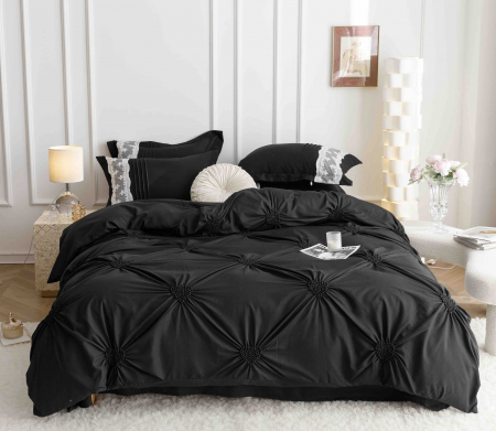 Lenjerie Bumbac Premium 6 Piese, cu Inimi Brodate, Negru [3]