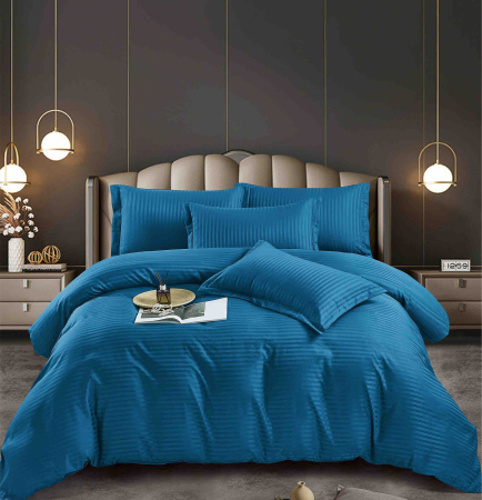 Lenjerii Pat Damasc 2 Persoane - lenjerie pat dublu damasc finetat cu elastic 6 piese albastru biancoshop