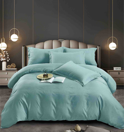 Lenjerii Pat Damasc 2 Persoane - lenjerie pat dublu damasc finetat cu elastic 6 piese vernil biancoshop