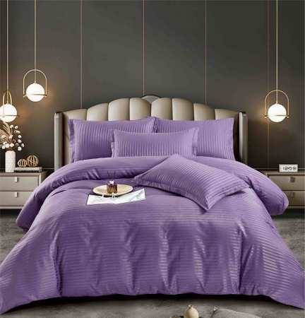 Lenjerii Pat Damasc 2 Persoane - lenjerie pat dublu damasc finetat cu elastic 6 piese mov biancoshop