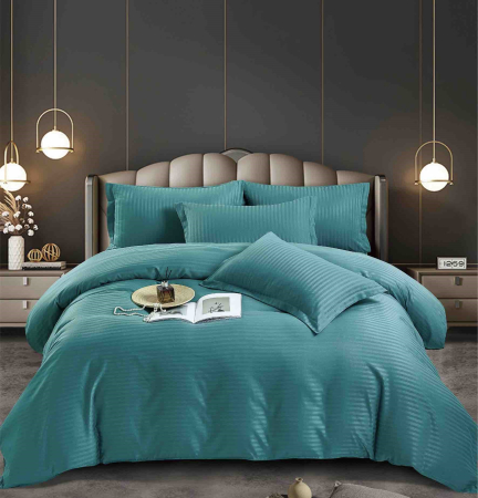 Lenjerii Pat Damasc 2 Persoane - lenjerie pat dublu damasc finetat cu elastic 6 piese verde turcoaz biancoshop