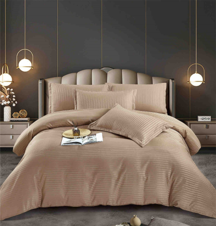 Lenjerii Pat Damasc 2 Persoane - lenjerie pat dublu damasc finetat cu elastic 6 piese maro biancoshop