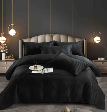 Lenjerii Pat Damasc 2 Persoane - lenjerie pat dublu damasc finetat 6 piese biancoshop negru