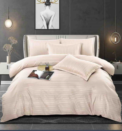 Lenjerii Pat Damasc 2 Persoane - lenjerie pat dublu damasc finetat 6 piese biancoshop crem