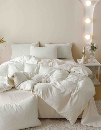 Lenjerii De Pat Jacquard - lenjerie pat dublu jacquard finetat crem 6 piese biancoshop