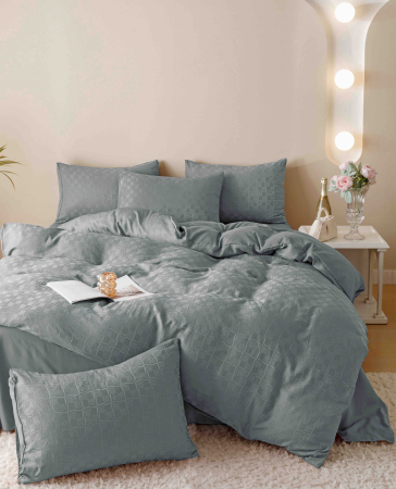 Lenjerii De Pat Jacquard - lenjerie pat dublu jacquard finetat gri deschis 6 piese biancoshop