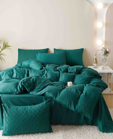 Lenjerii De Pat Jacquard - lenjerie pat dublu jacquard finetat verde 6 piese biancoshop