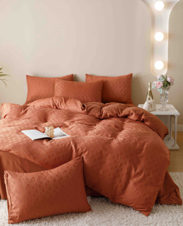Lenjerii De Pat Jacquard - lenjerie pat dublu jacquard finetat portocaliu 6 piese biancoshop