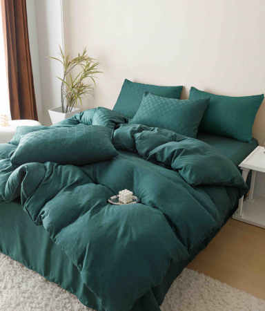 Lenjerie de pat dublu, Jacquard Finet, 6 piese Jojo, Verde-Inchis [3]