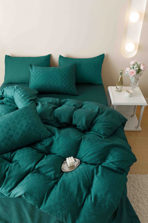 Lenjerie de pat dublu, Jacquard Finet, 6 piese Jojo, Verde-Inchis [2]