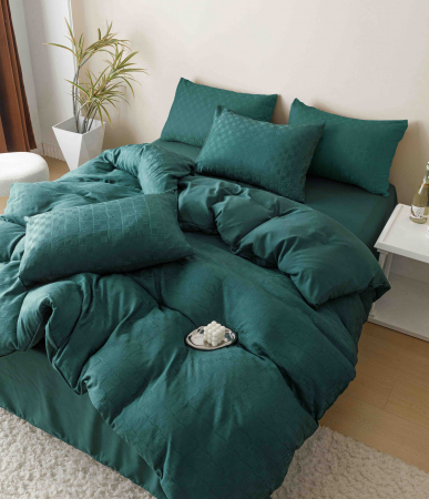 Lenjerie de pat dublu, Jacquard Finet, 6 piese Jojo, Verde-Inchis [4]