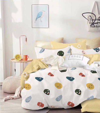 Lenjerii Pat Dublu 4 piese - Lenjerie pat 2 Pers, Jojo, 80% Bumbac 20% Satin,4 piese 