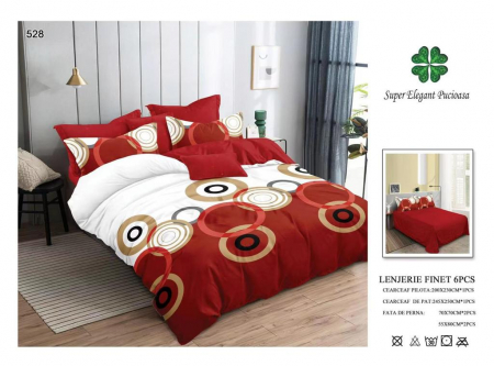 Lenjerii Pat 2 Persoane - Lenjerie Pat Dublu, Pucioasa, Bumbac, Finet, 6 Piese