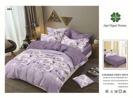Lenjerii Pat 2 Persoane - Lenjerie Pat Dublu, Pucioasa, Bumbac, Finet, 6 Piese