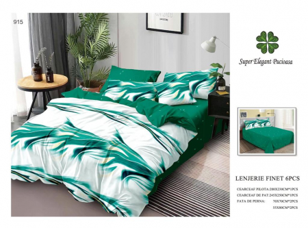 Lenjerii Pat 2 Persoane - Lenjerie Pat Dublu, Pucioasa, Bumbac, Finet, 6 Piese