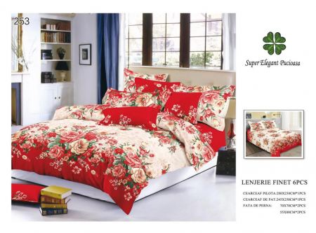 Lenjerii Pat 2 Persoane - Lenjerie Pat Dublu, Pucioasa, Bumbac, Finet, 6 Piese