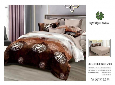 Lenjerii Pat 2 Persoane - Lenjerie Pat Dublu, Pucioasa, Bumbac, Finet, 6 Piese