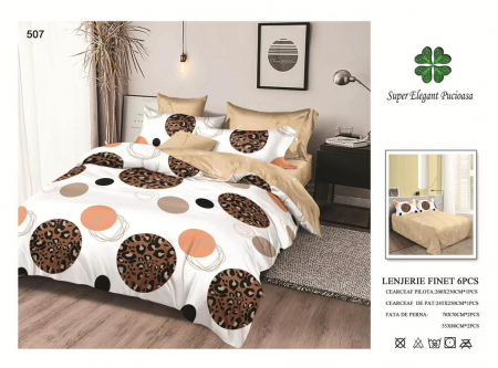Lenjerii Pat 2 Persoane - Lenjerie Pat Dublu, Pucioasa, Bumbac, Finet, 6 Piese