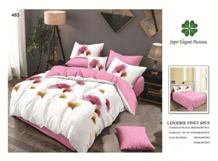 Lenjerii Pat 2 Persoane - Lenjerie Pat Dublu, Pucioasa, Bumbac, Finet, 6 Piese