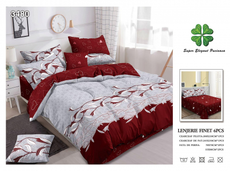 Lenjerii Pat 2 Persoane - Lenjerie Pat Dublu, Pucioasa, Bumbac, Finet, 6 Piese