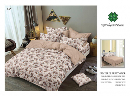 Lenjerii Pat 2 Persoane - Lenjerie Pat Dublu, Pucioasa, Bumbac, Finet, 6 Piese